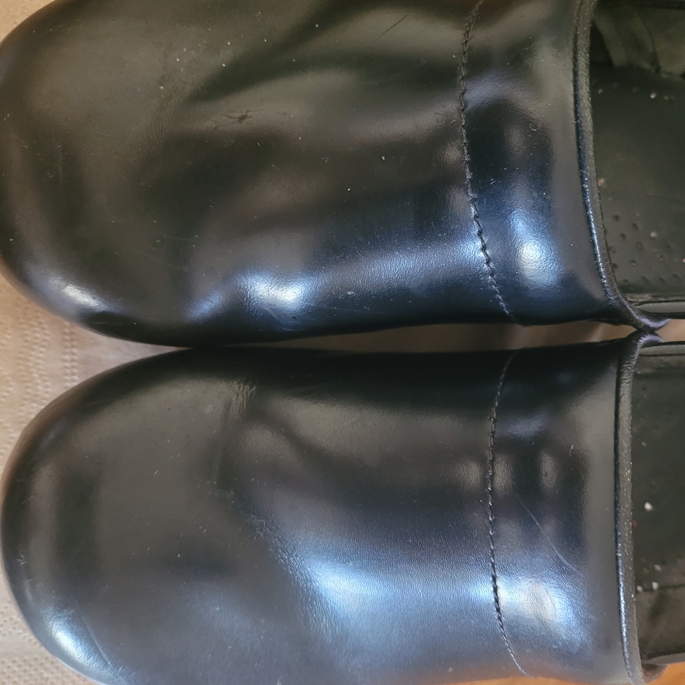 Black Leather Slip-On Clogs